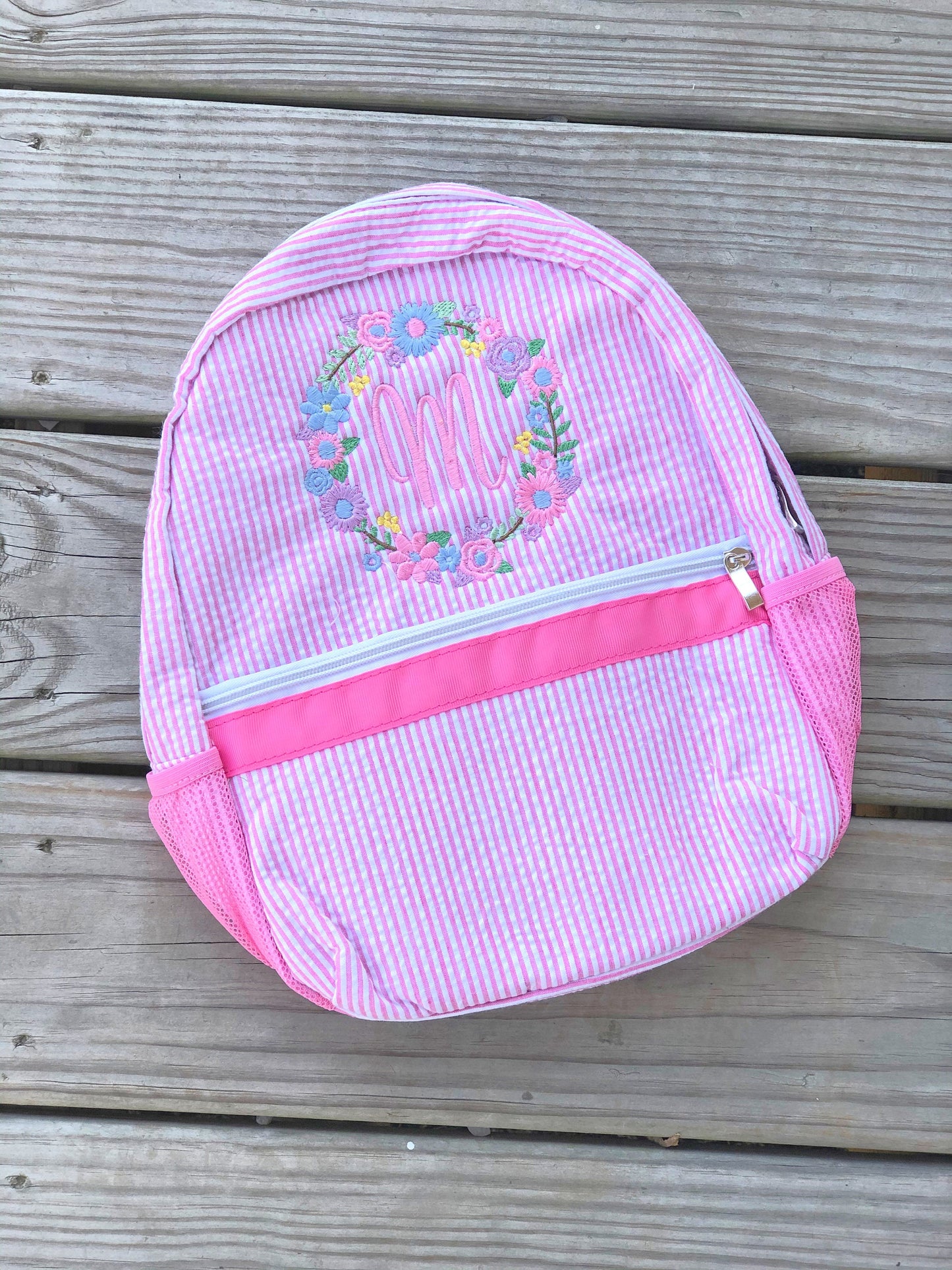 Floral Wreath Monogrammed Backpack