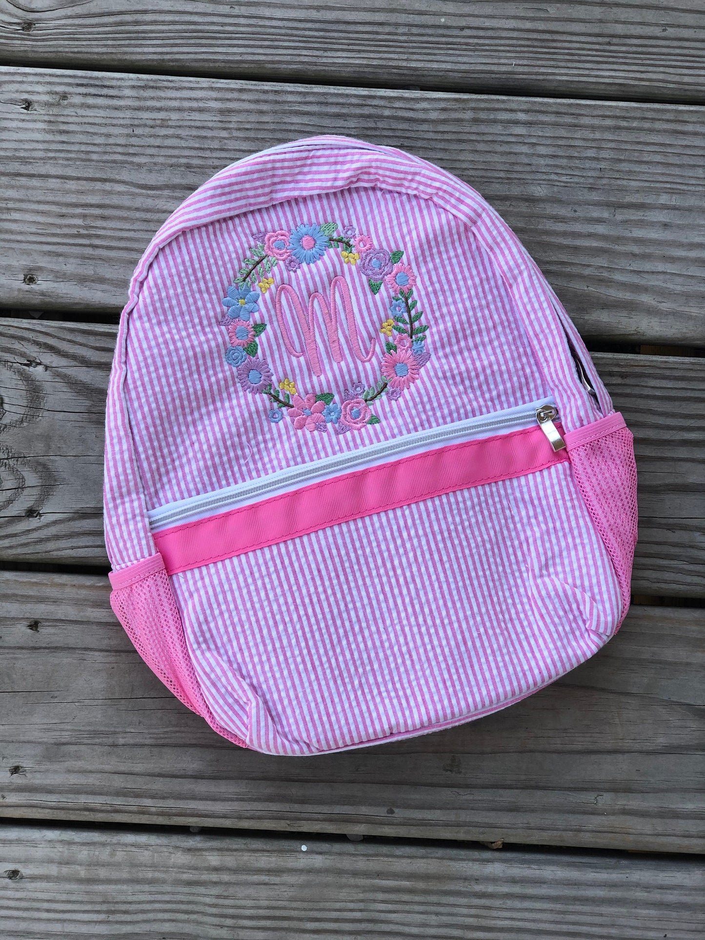 Floral Wreath Monogrammed Backpack